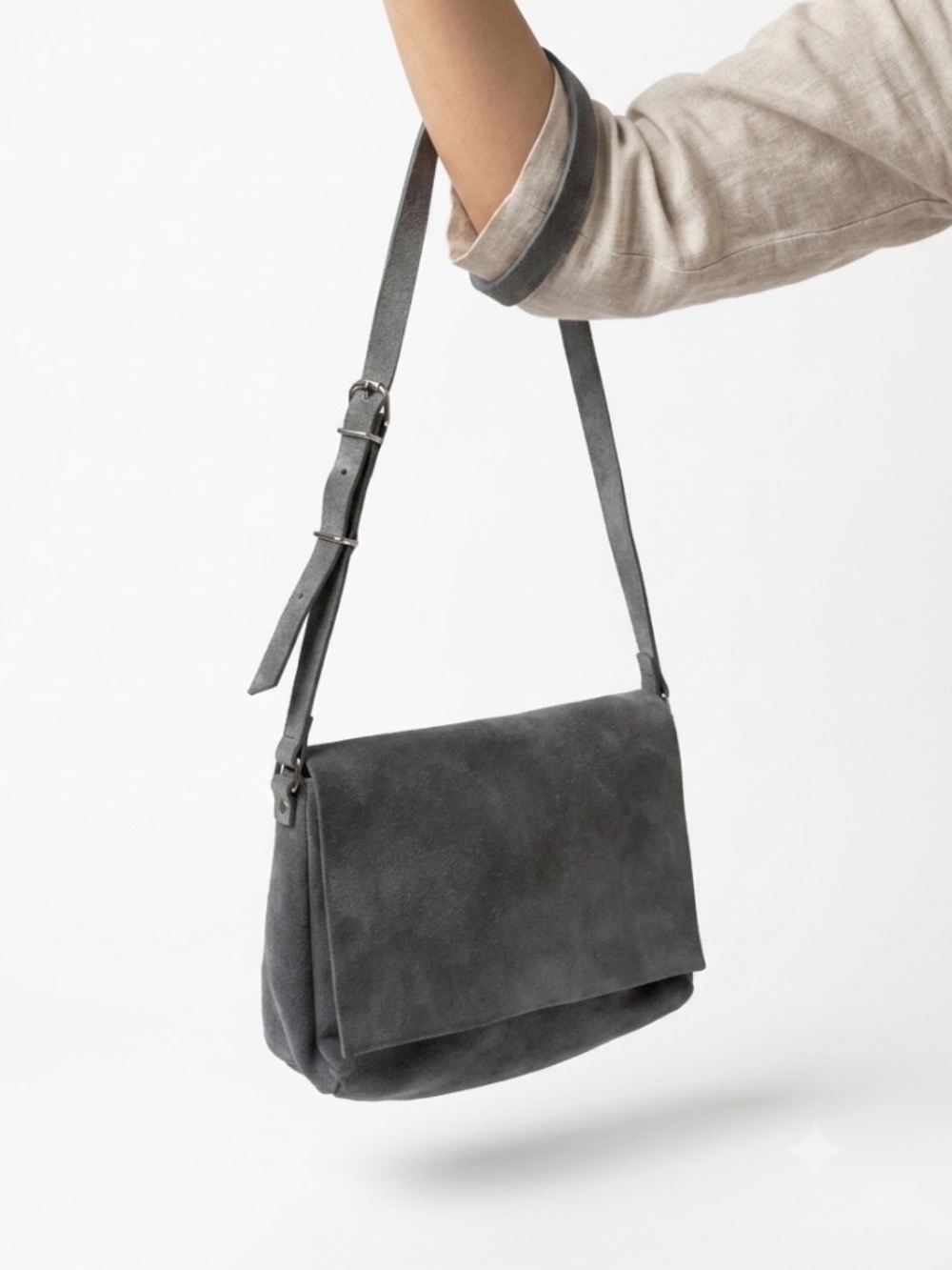 COS Genuine Suede Grey Envelope Crossbody Bag Adjustable Strap